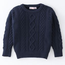 Kookie Kids Full Sleeves Sweater with Cable Knit Design - Navy Blue-picture-13