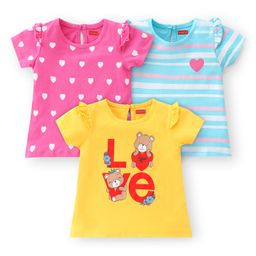 Babyhug 100% Cotton Knit Half Sleeves T-Shirt With Star & Bear Graphics Pack Of 3 - Yellow Pink & Blue-24