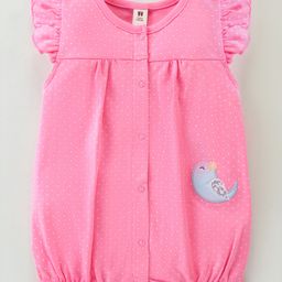 ToffyHouse Cotton Knit Frill Sleeves Romper with Polka Dot Print & Bird Applique - Pink-image-52