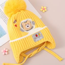 Babyhug Pom Pom Woollen Viscose Cap Teddy Design with Knot  - Yellow-image-91