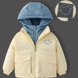 Kookie Kids Full Sleeves Front Open Padded Hooded Jacket With Smiley Embroidery - Cream-image-68