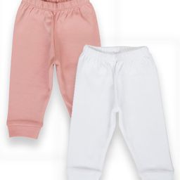 My Milestones  100% Cotton Pack Of 2 Solid Track Pants - Peach & White-image-28