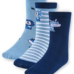 Cute Walk by Babyhug Anti-Bacterial Ankle Length Socks with Stripes & Lion Design Pack of 3 - Blue-image-61
