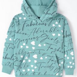 Doreme Cotton Knit Full Sleeves Hooded Sweatshirt with Hearts Print & Kangaroo Pockets - Light Blue-image-90