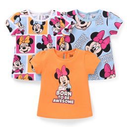 Babyhug Disney Single Jersey Knit Half Sleeves T-Shirts With Minnie Mouse Graphics Pack of 3 - Orange & Blue-image-94