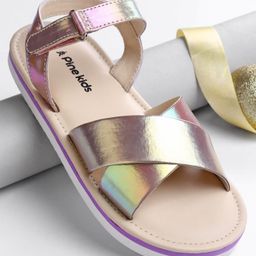 Pine Kids Velcro Closure Sandals with Crossover Straps - Golden-image-8