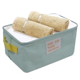 House of Quirk Stylish Storage Basket Cotton and Linen Fabric Mini Storage Cubes Nursery Storage Baskets with Handles for Shelves & Desks - Light Blue-15