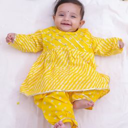 KID1 Cotton Full Sleeves Leheriya Printed Lace Embellished Kurta Pant Set - Yellow-image-24