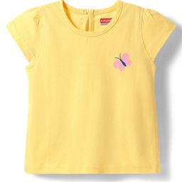 Babyhug Cotton Knit Half Sleeves T-Shirt with Butterfly Print -Yellow-image-37