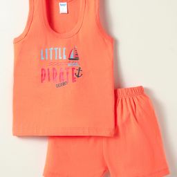 Tango Single Jersey Knit Sleeveless Sando Vest & Shorts Set With Text Print - Orange-image-29