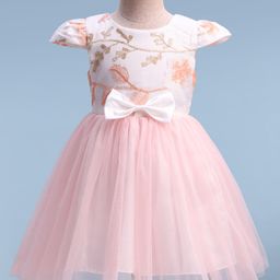 Mark & Mia Cap Sleeves Party Dress With Leaf Embroidery & Bow Applique - Pink-image-55