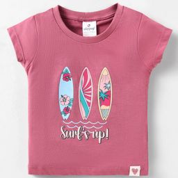 Ollypop Sinker Knit Half Sleeves T-Shirt With Surf Up Text Print - Pink-image-67