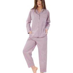 Piu Cotton Woven Full Sleeves Solid Coordinating Maternity Night Suit Set - Mauve-image-53