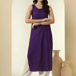 NYPA Bandhani Printed Round Neck Sleeveless Straight Kurta-20