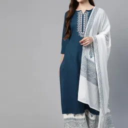 Women Viscose Rayon Kurti Palazzo Dupatta Set-image-95