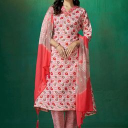 DIVASTRI Women Ethnic Motifs Printed Pure Cotton Kurta with Trouser & Dupatta-image-70