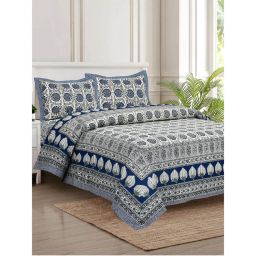 JAIPUR FABRIC 280 Tc Cotton Floral Printed For King Size Bedsheet With 2 Pillow Covers Blue-picture-46