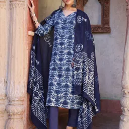 Taavi Ethnic Motifs Printed Pure Cotton Straight Kurta & Trouser With Dupatta-picture-36