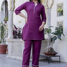 Pistaa Pure Cotton Mandarin Collar Top With Trousers Co-Ords-image-50