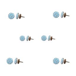 Indianshelf 6-Pcs White & Blue Wave Printed Ceramic Knobs-24