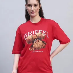 GRIFFEL Women Printed Drop-Shoulder Sleeves Ultralite T-shirt-image-81