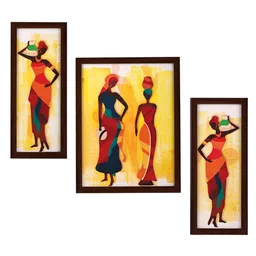 Indianara Yellow & Red 3 Piece Canvas Abstract Wall Paintings-picture-14