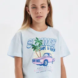 DeFacto Girls Typography Printed Round Neck Cotton T-shirt-picture-45