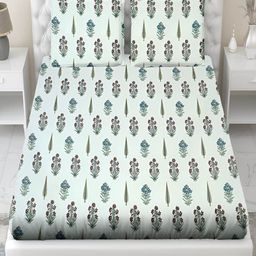 Myntra Elegant Homes Green & Maroon Floral 210 TC King Bedsheet with 2 Pillow Covers-image-34