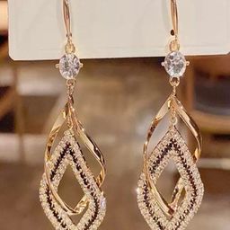 Yugosmile Gold-Plated Crystals Studded Contemporary Drop Earrings-8