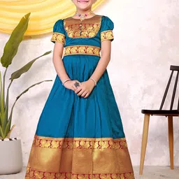 Calendar Art Kids Ethnic Print Round Neck Puff Sleeves Maxi Dress-image-70