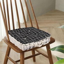 Kuber Industries 6 Black & Grey Checked Cotton Chair Pads-50