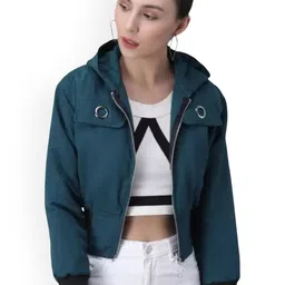 Funday Fashion Women Solid Crop Bomber Jacket-43