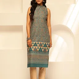 KALINI Geometric Printed Round Neck Pure Cotton Straight Kurta-image-12
