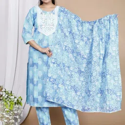 Women Ethnic Motifs Printed Cotton Kurta with Palazzos & Dupatta-38