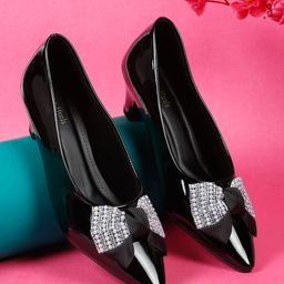 Flat n Heels Women Bow Detail Block Heel Pumps-24