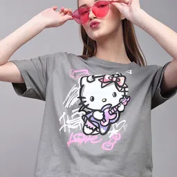 Free Authority Women Hello Kitty Graphic Printed Round Neck Cotton T-shirt-image-70