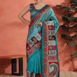 Sangria Ethnic Motifs Printed Saree With Unstitched Blouse-picture-15
