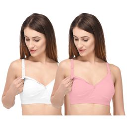 Fabme Solid Full Cup Pack Of 2 Nursing Bra - Pink & White-image-3