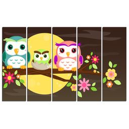 Wens Cute Owl Family Velvet Laminated Wall Art With 5 Panels - Multicolor-picture-16