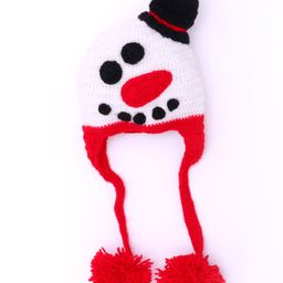 MayRa Knits Snow Man Face Pattern Woolen Cap - White-picture-2
