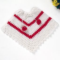 USHA ENTERPRISES Full Sleeves Pom Pom Detailed Poncho - Red & White-image-70