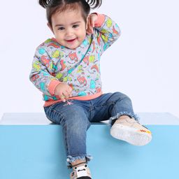 Babyoye Full Sleeves 100% Cotton Reversible Sweatshirt Dino Print - Coral-image-12