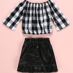 Kookie Kids Full Sleeves Winter Wear Checked Top & Skirt - Black-image-89