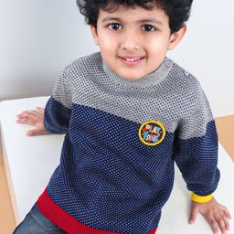 Babyhug Full Sleeves Color Block Sweater - Blue-image-11