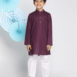Vastramay Solid Full Sleeves Kurta With Pyjama - Purple-image-88