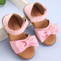 Babyoye Stripe Sandals Bow Applique - Pink-image-25