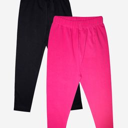 Kiddopanti Solid Ankle Length Lycra Pack Of 2 Leggings - Black & Pink-image-12