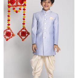 Vastramay Full Sleeves Motif Design Sherwani With Cowl Dhoti Pants - Lavender-image-88