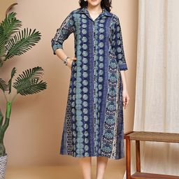 Claura Ethnic Motifs Printed Shirt Collar A-Line Midi Dress-picture-7