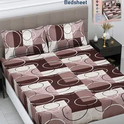 FABINALIV Brown & White Geometric 300 TC King Bedsheet with 2 Pillow Covers-45